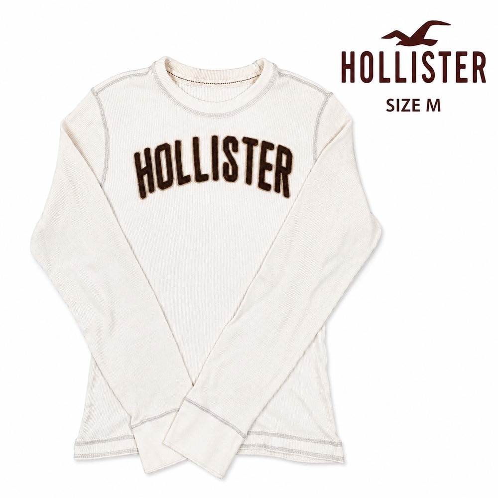 Vintage Y2K Hollister Thermal Shirt M Cream Waffle Knit Spellout 2000s